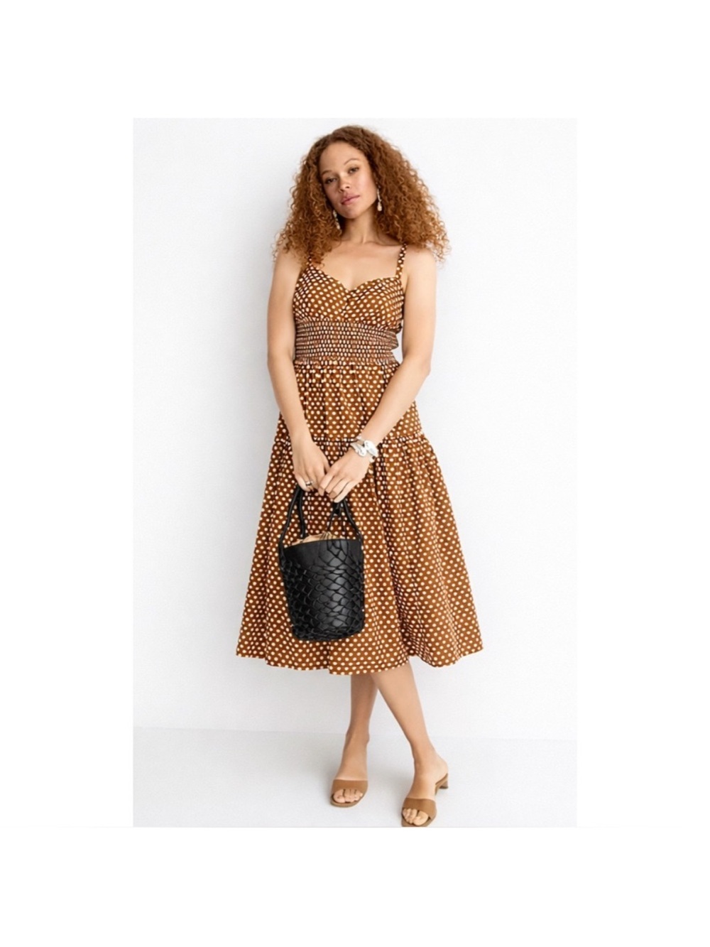 J. Crew Brown Polka Dot Midi Dress